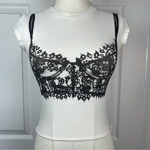 Full Tilt Cream T-Shirt faux bra crop top